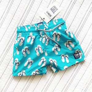 NWT Tom & Teddy Baby Boy Swim Trunks in Scuba Blue Flip Flops Print size 1 / 2